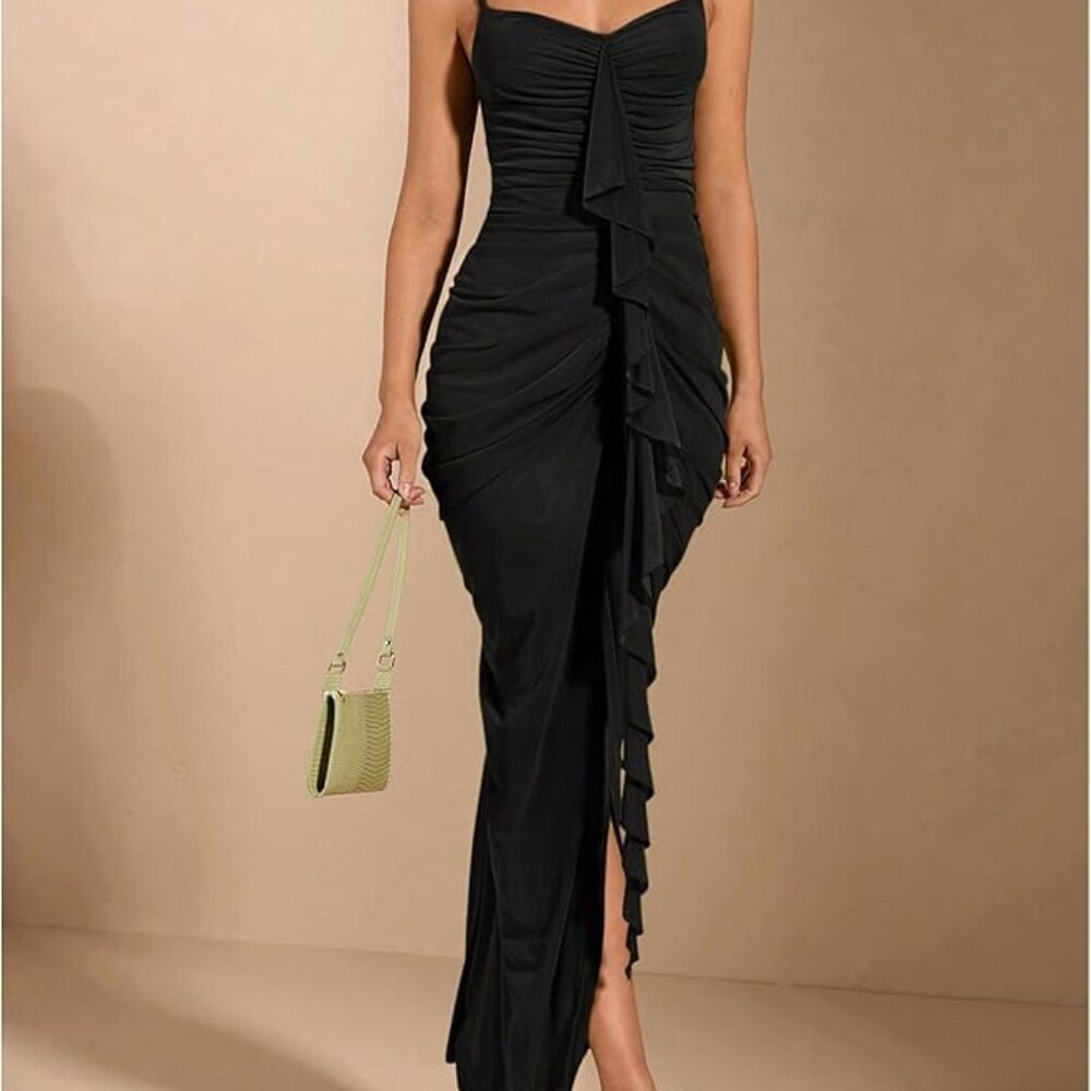 🖤 NWT Black Sweetheart Ruched Maxi Dress – XS - Picture 4 of 5